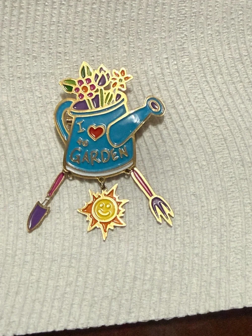 I Love Garden Blue Watering Can Floral Brooch